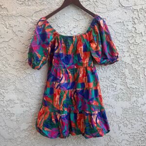 Sim + Sam Abstract Print Cotton Puff Sleeve Mini Dress Size Medium